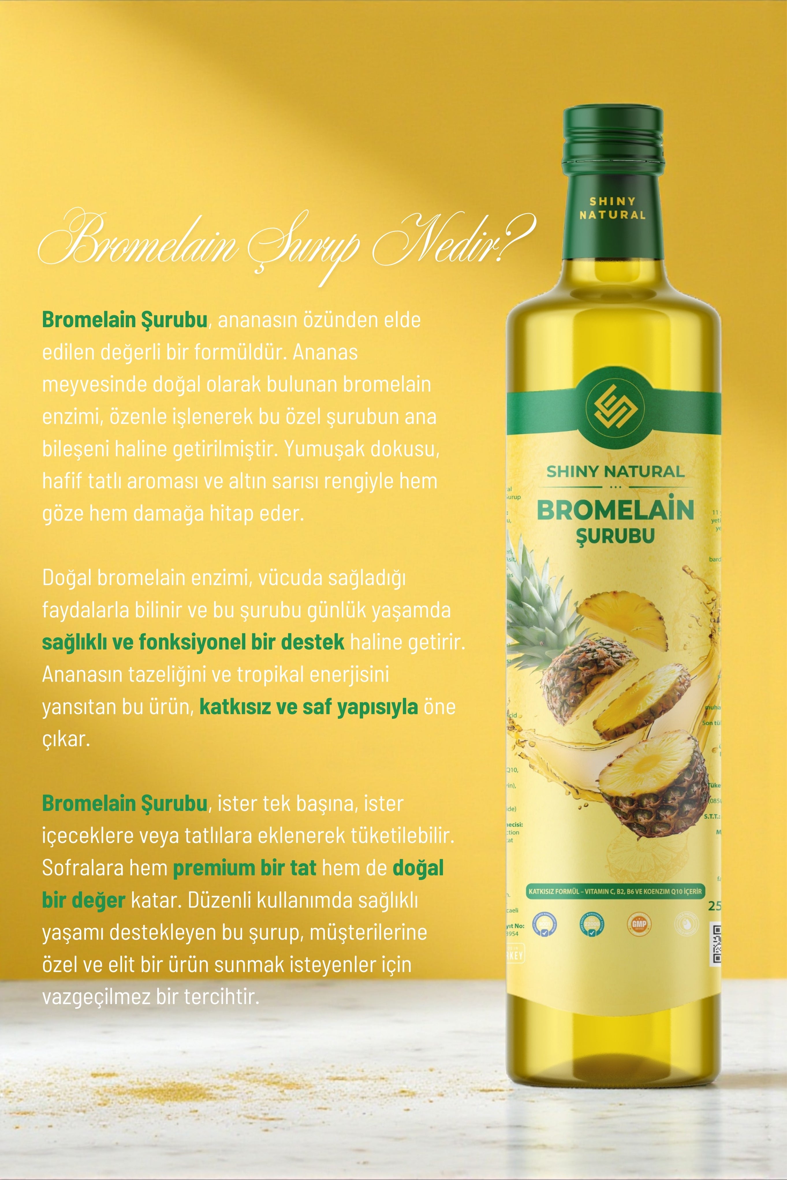 Bromelain Ananas Koenzim Q10 L-Karnitin C B12 B6 Vitamin İçeren Ekstraktlı Detox Şurup
